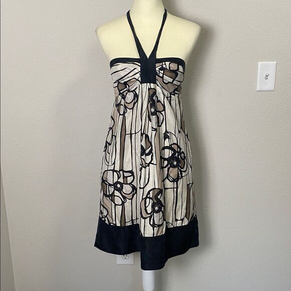 BCBGMaxAzria 100% Silk Floral Halrer Top Mini Party Dress Women's Size 4 - Picture 2 of 15